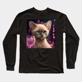 Burmese Cat Enjoys Her Cocktail Long Sleeve T-Shirt